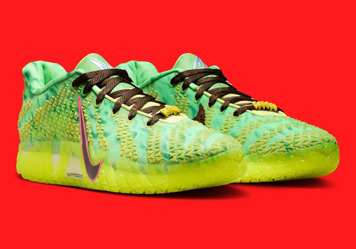 Nike Ja 3 Zombie en mesh vert et noir avec détails graphiques et amorti réactif pour performance basketball. Vue de 3/4 face