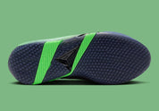 Nike Ja 4 Nightmare IM4135-405, chaussure de basket Obsidian et noire avec détails Voltage Green, semelle Cushlon 3.0 et JA-Frame vue de dessous. 