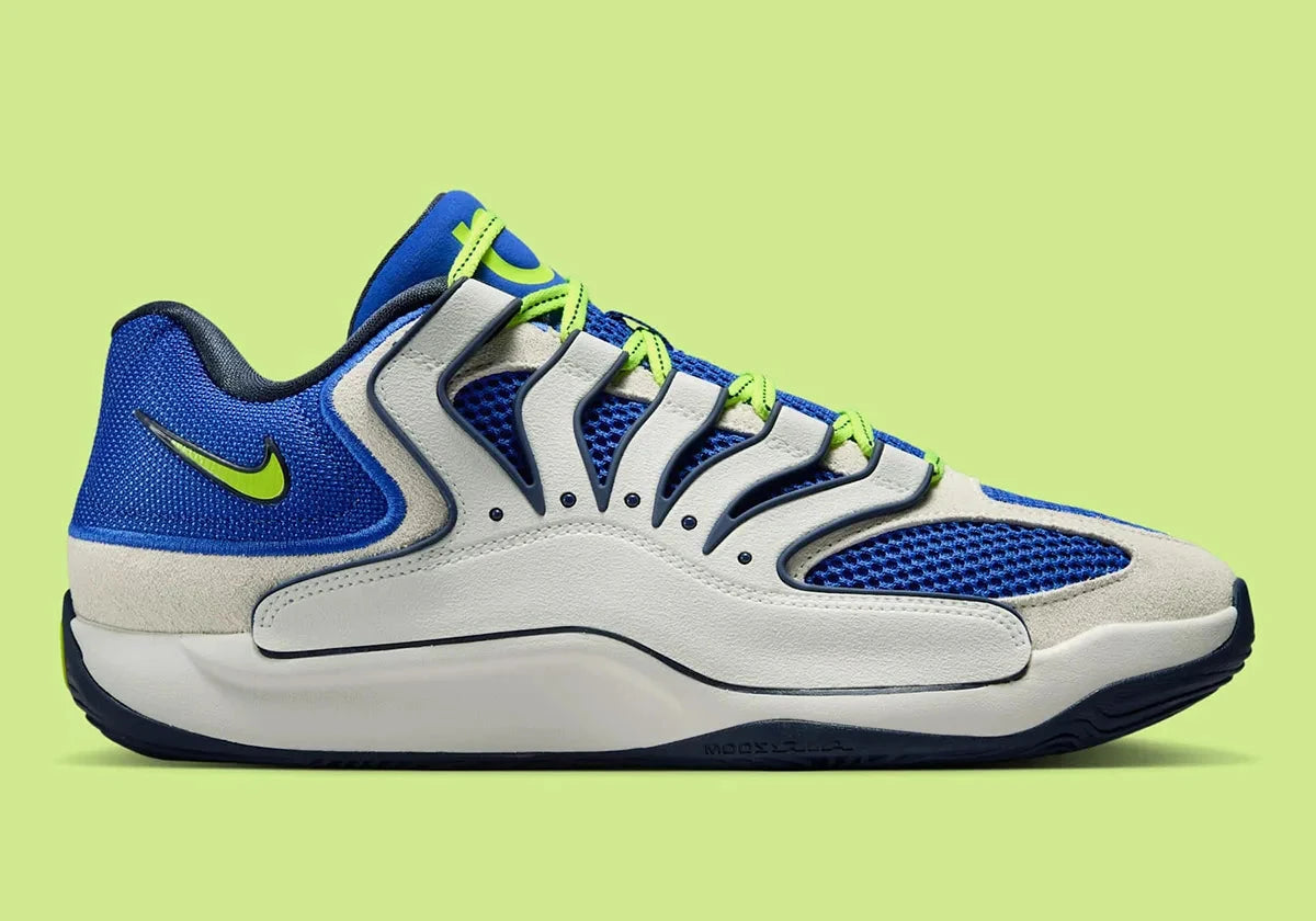 Sneaker de basketball Nike KD 18 Seat Pleasant en mesh technique multicouche avec amorti Zoom Air et semelle à traction multidirectionnelle.