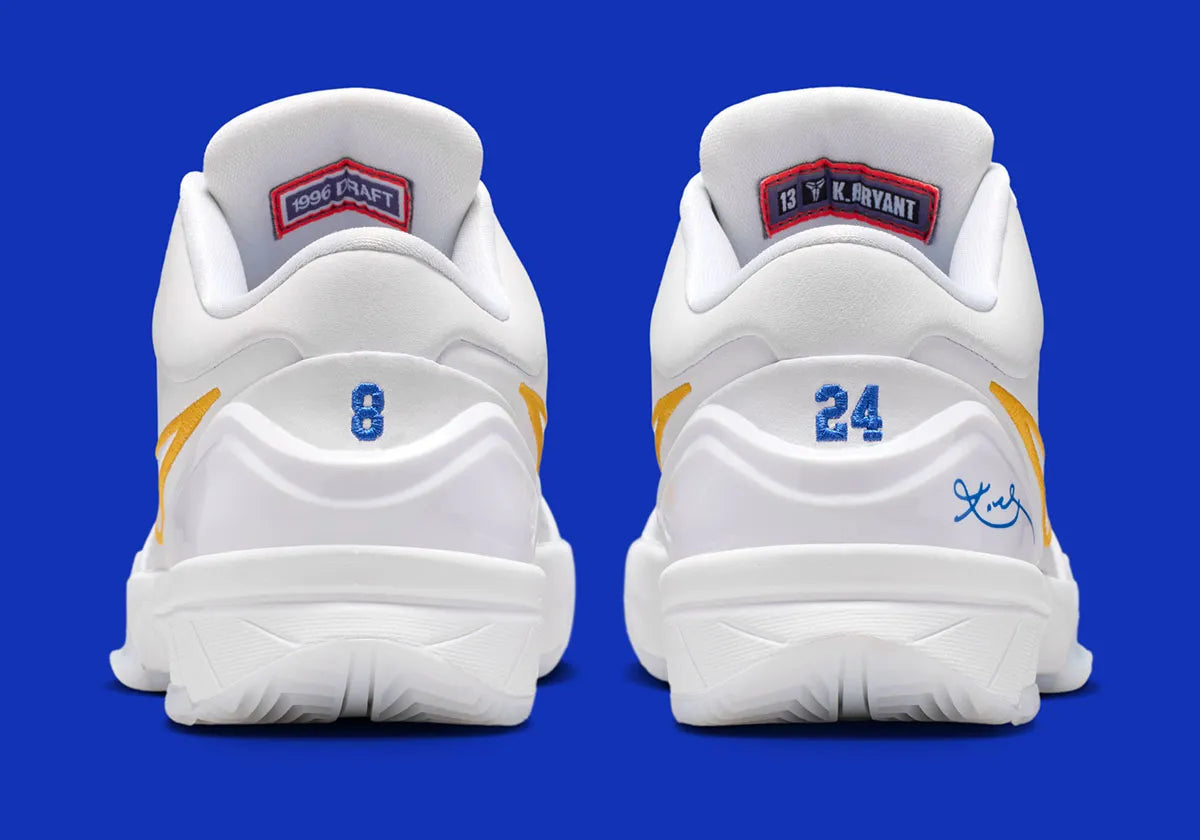 Nike Kobe 4 Draft Day Pack White Glacier Blue (GS) avec tige en mesh respirant et matières synthétiques blanches et Glacier Blue, silhouette basse de basketball et semelle extérieure en caoutchouc.