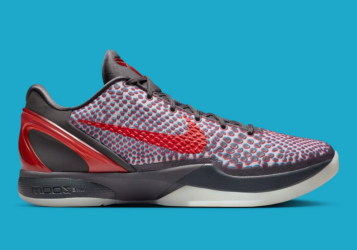 Nike Kobe 6 Protro ASG Hollywood 3D édition 2026 avec textures sculpturales, coloris audacieux et amorti Zoom Air optimisé. vue de profil