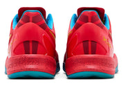 Sneakers Nike Kobe 8 Protro Light Crimson Vivid Blue Bright Citron en matériaux techniques premium avec amorti réactif et couleurs dynamiques vue de derrière. 