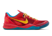Sneakers Nike Kobe 8 Protro Light Crimson Vivid Blue Bright Citron en matériaux techniques premium avec amorti réactif et couleurs dynamiques vue de profil. 