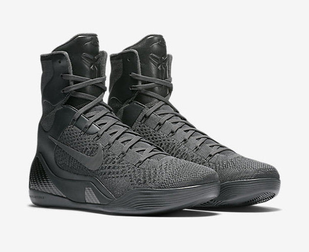 Nike Kobe 9 Elite Black Mamba Collection Fade to Black, chaussure de basketball montante en Flyknit issue du pack hommage à Kobe Bryant.