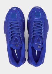 Nike Shox R4 Racer Blue Metallic Silver – sneakers premium rétro-futuristes pour lifestyle et running, vue du haut