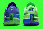 Sneaker Nike Air Zoom GT Cut Sprite bleu clair et vert électrique en mesh technique avec amorti Zoom Air et semelle performance basketball.
