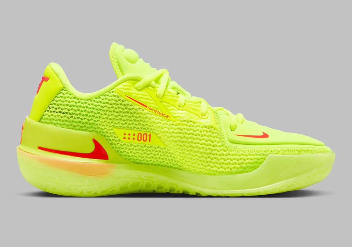Chaussures de basketball Nike Air Zoom GT Cut EYBL Volt vert fluo en mesh technique avec double unité Zoom Air réactive