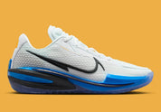 Chaussures de basketball Nike Air Zoom GT Cut blanches et bleues Photo Blue en mesh technique avec double unité Zoom Air réactive
