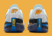 Chaussures de basketball Nike Air Zoom GT Cut blanches et bleues Photo Blue en mesh technique avec double unité Zoom Air réactive