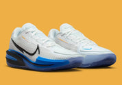 Chaussures de basketball Nike Air Zoom GT Cut blanches et bleues Photo Blue en mesh technique avec double unité Zoom Air réactive