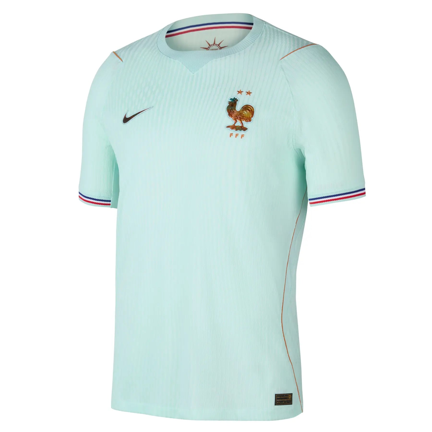 Nike France National Team 2026 Stadium Away Jersey Igloo/Monarch/Monarch, maillot extérieur officiel de l'Équipe de France avec technologie Dri-FIT, coloris Igloo et Monarch, et finitions premium vu de face. 