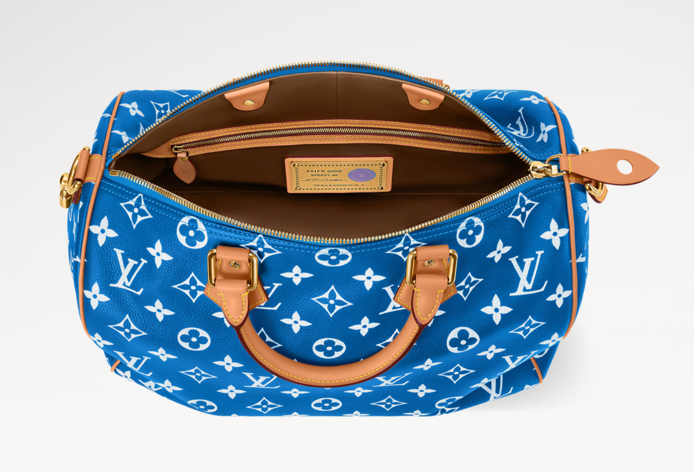 Louis Vuitton Speedy P9 Bandoulière 40 Monogram Leather Blue, sac Louis Vuitton bleu en cuir Monogram souple avec poignées Toron et bandoulière ajustable.