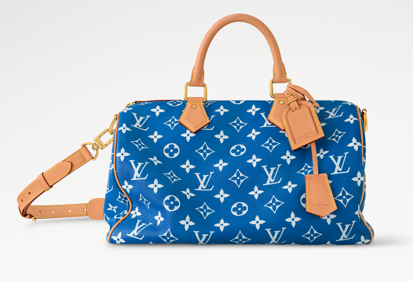 Louis Vuitton Speedy P9 Bandoulière 40 Monogram Leather Blue, sac Louis Vuitton bleu en cuir Monogram souple avec poignées Toron et bandoulière ajustable.