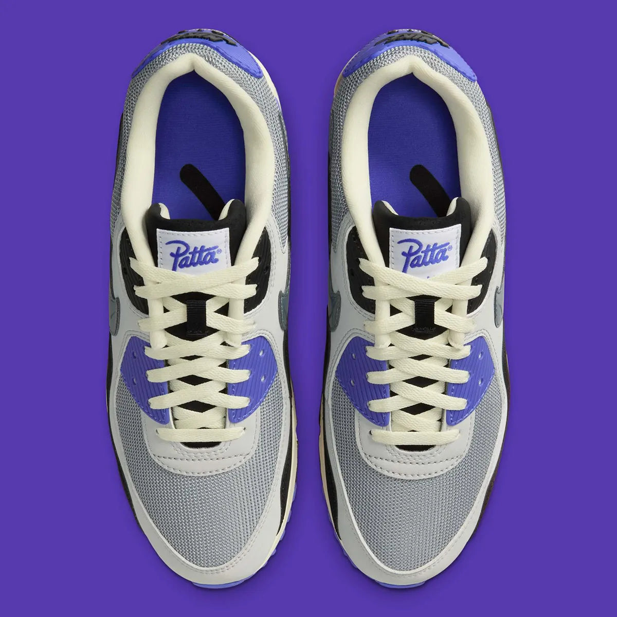 chaussure de rue air max 90 patta bleu , noir , gris , semelle confortable , vu de haut