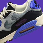 chaussure de rue air max 90 patta bleu , noir , gris , semelle confortable , vu de coté