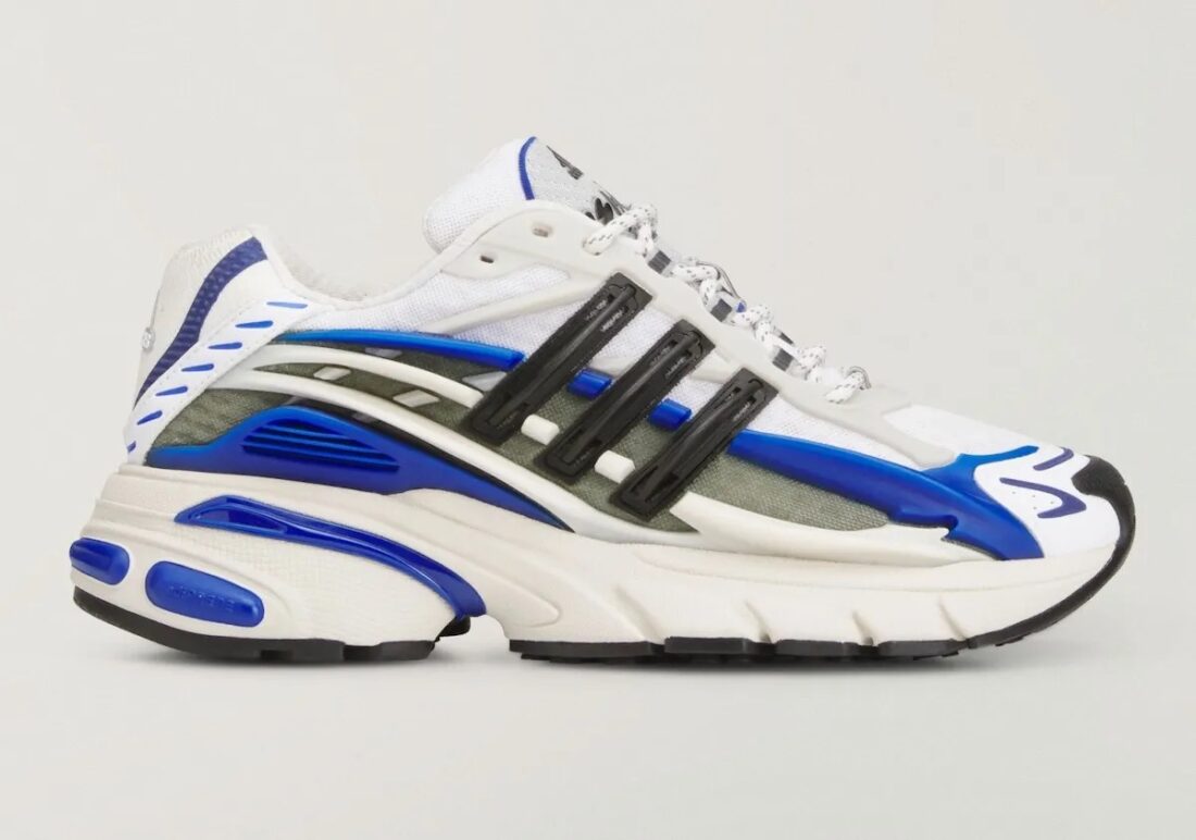 Sneakers adidas Adistar Jellyfish Pharrell Williams Royal Blue en matériaux techniques premium avec design sculptural futuriste et semelle amortissante vue de profil. 