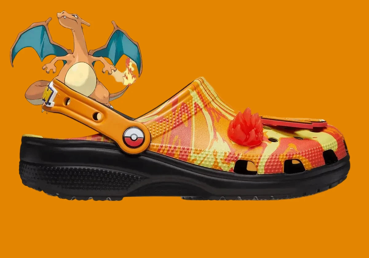 Crocs Classic Clog Pokémon Charizard inspirées de Dracaufeu, avec design exclusif, bride pivotante et semelle légère en résine Croslite™.
