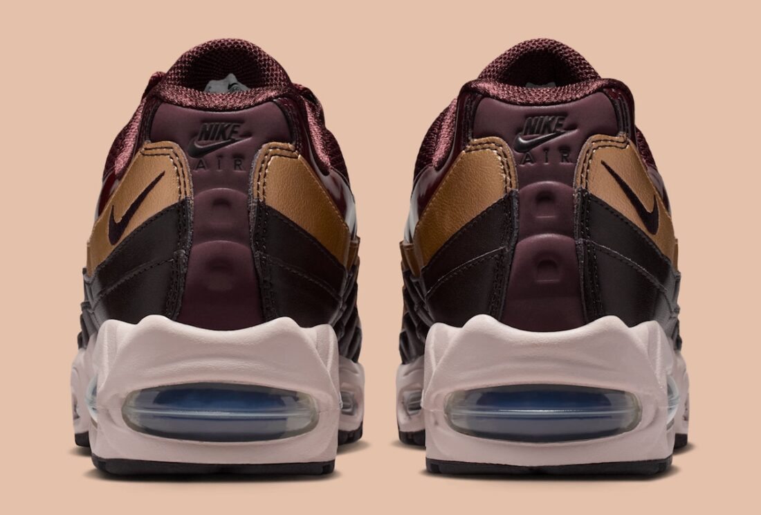 Sneakers Nike Air Max 95 SE Big Bubble Burgundy Crush bordeaux en matières premium avec amorti Air Max visible et design iconique. Vue de derrière

