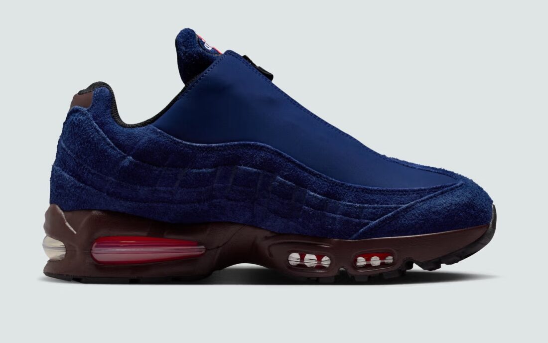 Sneakers Nike Air Max 95 Zip SP Loyal Blue bleues en matières techniques avec zip frontal et amorti Air Max visible. Vue intérieur 