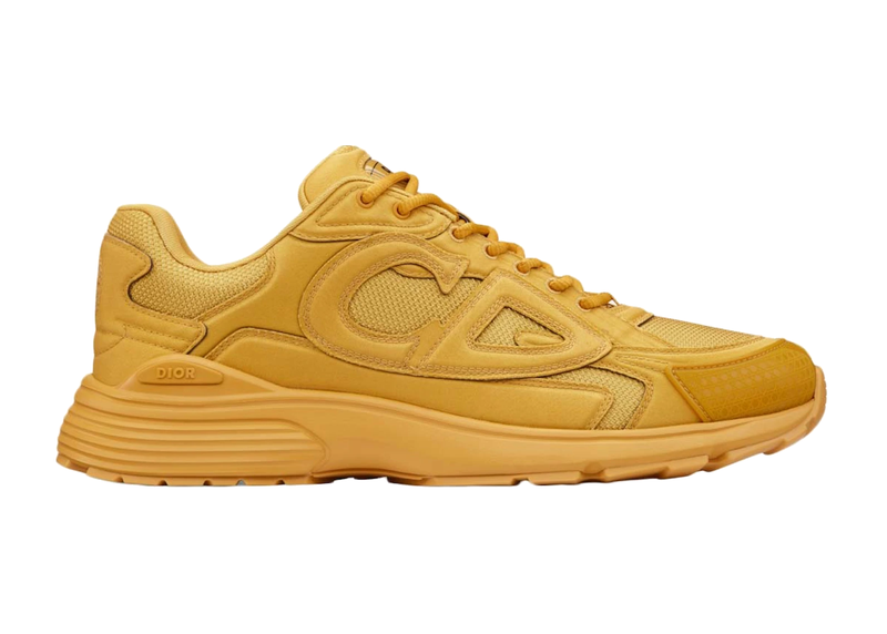 Dior x Stone Island B30 Sneaker Yellow avec tige en mesh respirant, empiècements en cuir et matières techniques jaunes, silhouette running moderne et semelle en caoutchouc.