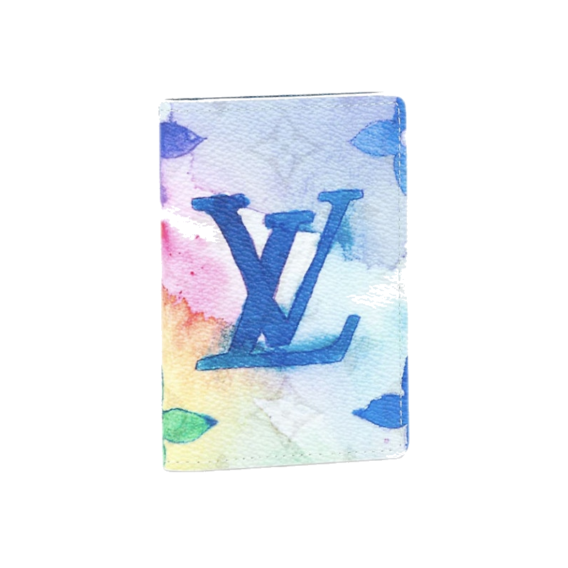 Louis Vuitton Pocket Organizer Monogram Watercolor Multicolor, porte-cartes Louis Vuitton compact avec motif Monogram multicolore effet aquarelle.