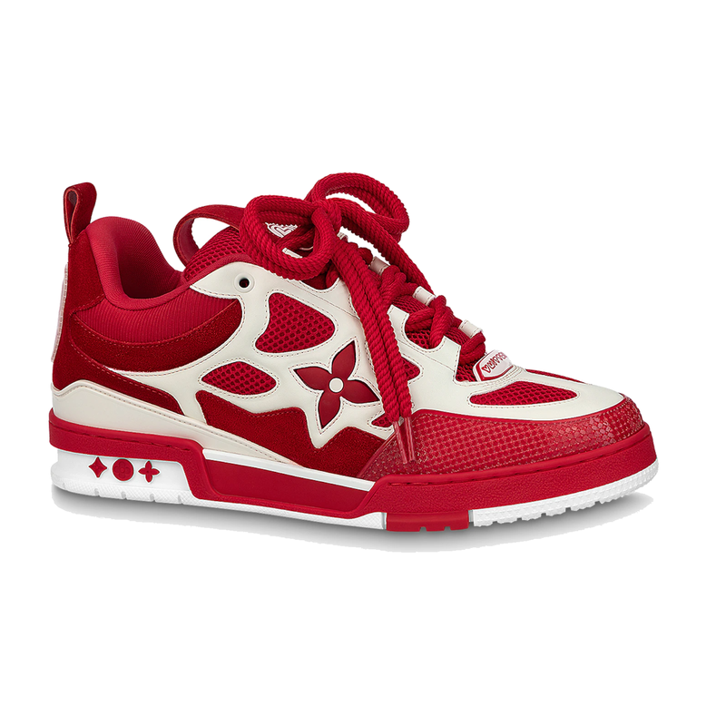 Louis Vuitton LV Skate Sneaker Red White, sneaker de luxe Louis Vuitton rouge et blanche inspirée du skate avec matériaux premium et finitions haut de gamme.