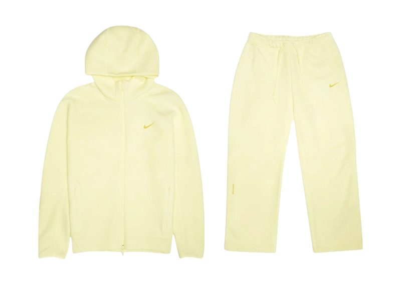 Nike x NOCTA NRG Tech Fleece Hoodie & Pants Set Citron Tint/Vivid Sulfur, ensemble jaune Tech Fleece avec hoodie zippé et pantalon open hem.