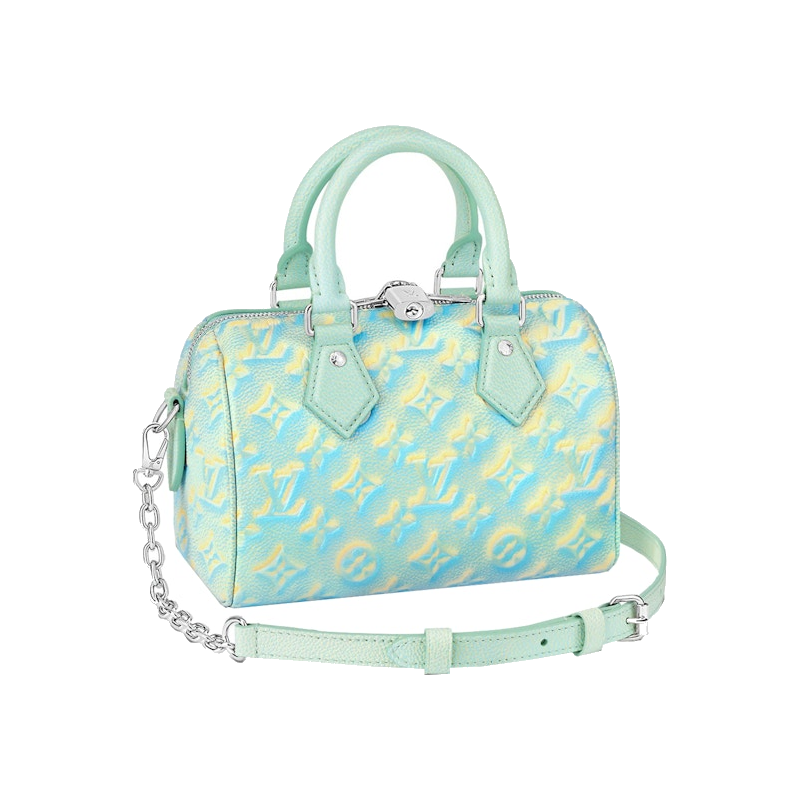 Louis Vuitton Speedy Bandoulière 20 Water Green, sac Louis Vuitton compact vert d'eau avec doubles poignées Toron et bandoulière ajustable.