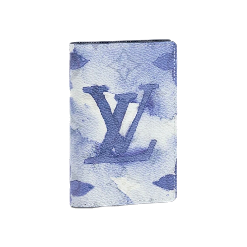 Louis Vuitton Pocket Organizer Ink Watercolor Blue, porte-cartes Louis Vuitton bleu avec motif Monogram Ink Watercolor effet aquarelle.