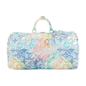 Louis Vuitton Keepall Bandoulière 50 Pastel Multicolor en toile Monogram pastel multicolore avec garnitures en cuir naturel, poignées roulées, bandoulière amovible, fermeture zippée et finitions métalliques.