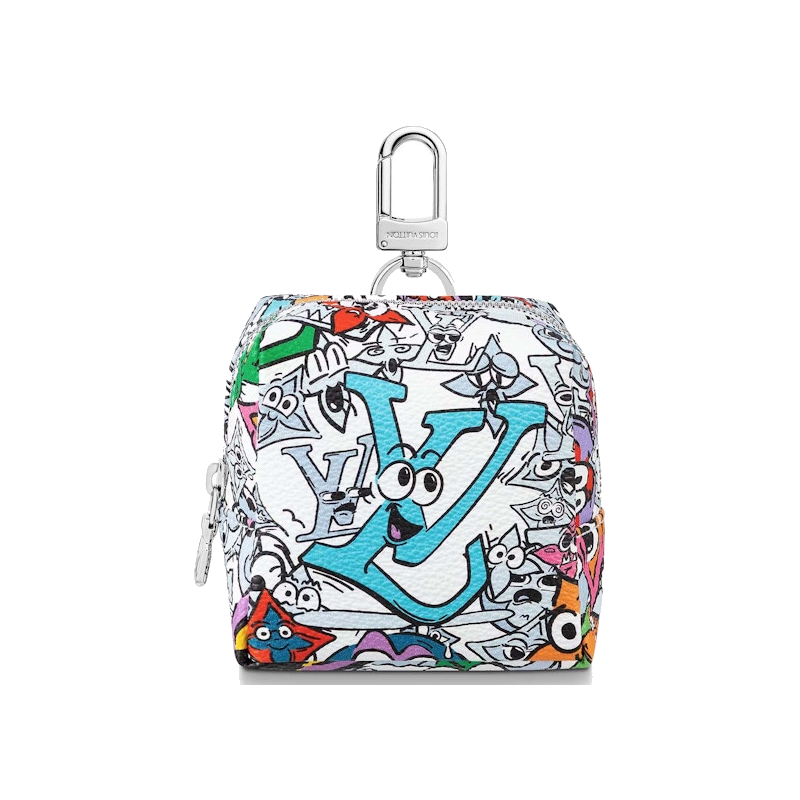 Louis Vuitton Squared Pouch Key Holder And Bag Charm LV Graffiti Monogram Canvas, mini pochette porte-clés et bijou de sac en toile Monogram avec motif LV Graffiti.