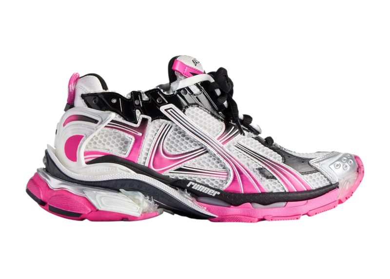 Découvrez la Balenciaga Runner White Pink Black, une sneaker premium inspirée du running vintage, avec un design déstructuré et un élégant mélange de blanc, rose et noir.