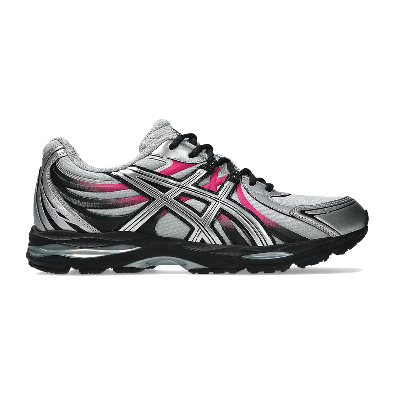 ASICS Gel-Sekiran Hot Pink Piedmont Grey en mesh gris avec détails rose vif, amorti GEL et silhouette technique moderne.