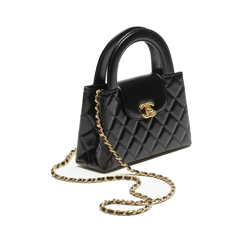 Chanel Kelly Mini Shopping Bag Mini 23K Shiny Aged Calfskin Black