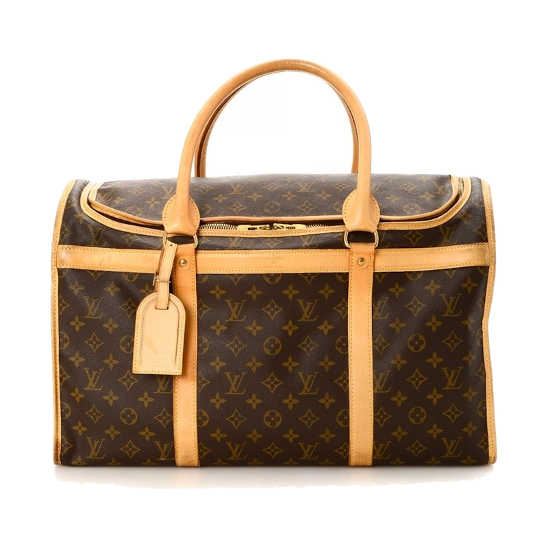 Louis Vuitton Travel Sac Chien Monogram 50 Brown, sac de transport pour chien Louis Vuitton en toile Monogram marron avec finitions en cuir naturel.