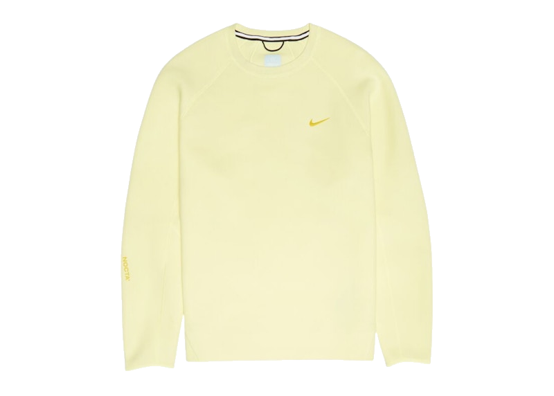 Nike x NOCTA NRG Tech Fleece Crewneck Sweatshirt Citron Tint/Vivid Sulfur, sweatshirt jaune à col rond en Tech Fleece avec design ton sur ton.