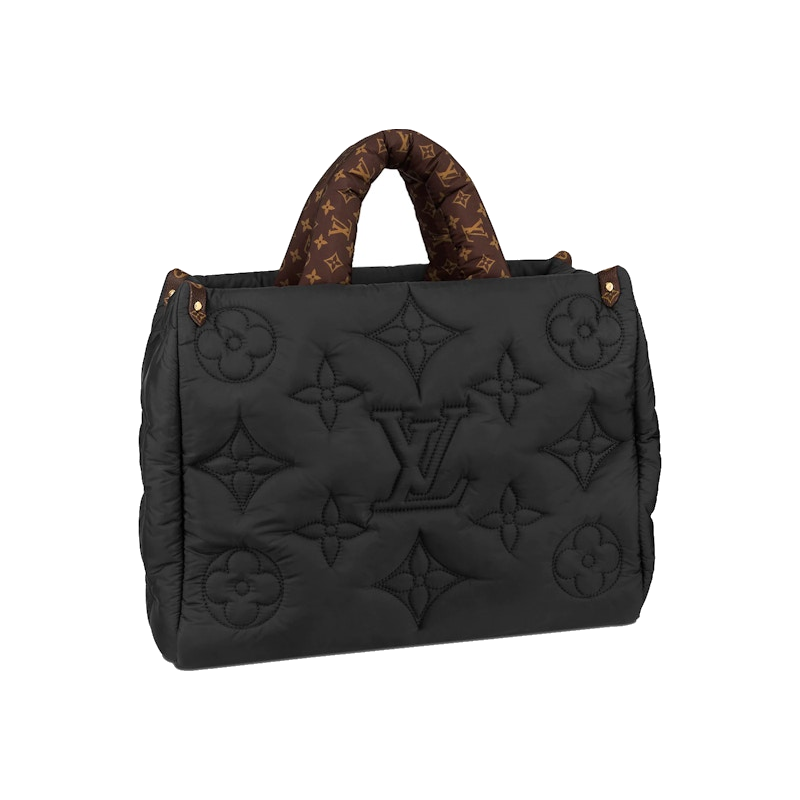 Louis Vuitton Onthego MM Black, sac cabas Louis Vuitton noir au format MM avec motif Monogram, doubles poignées et longues anses pour porté épaule.