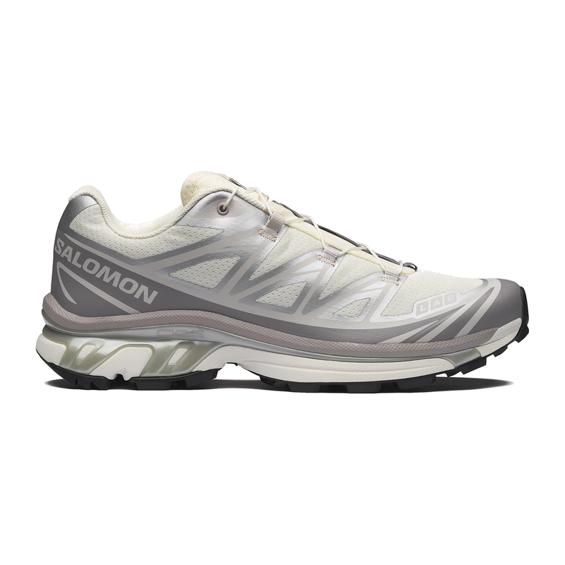 Salomon XT-6 Vanilla Ice Silver Lilac Ash avec tige en mesh respirant, renforts en TPU, système Quicklace™, technologie ACS et semelle Contagrip®.