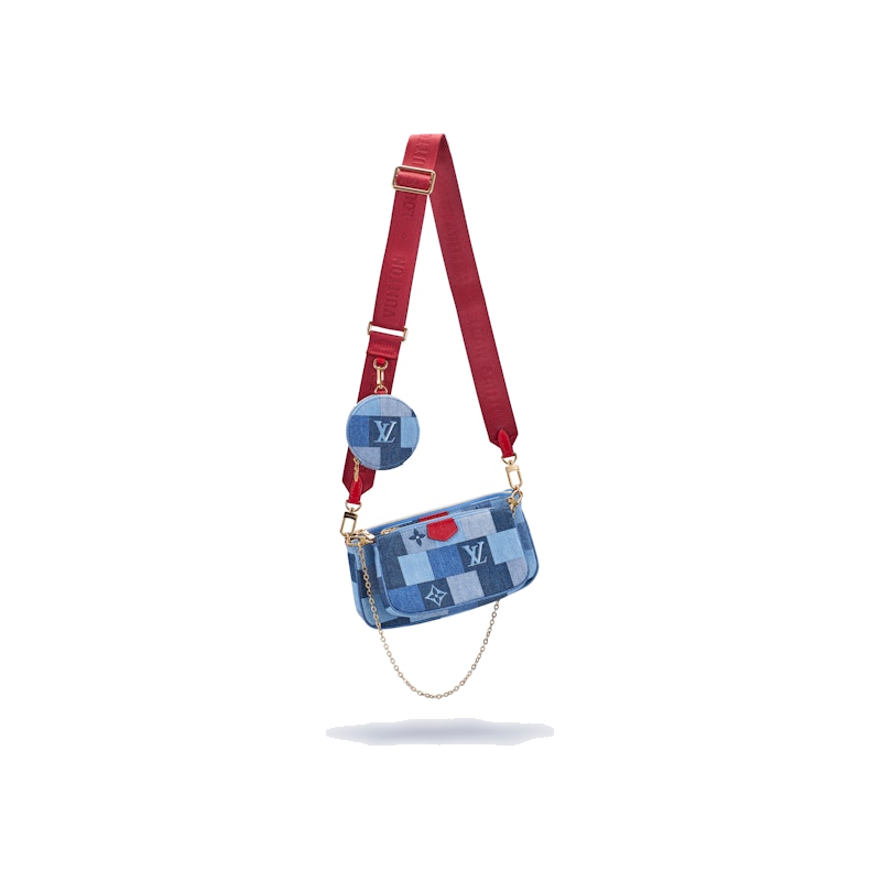 Louis Vuitton Multi Pochette Accessoires Denim Monogram Check Blue/Red
