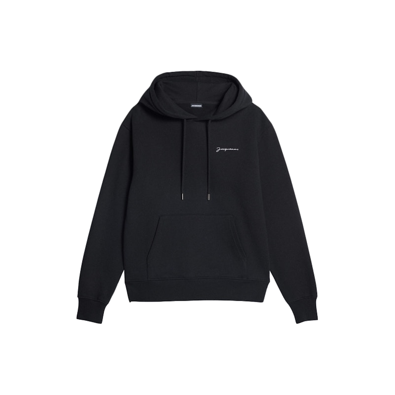 Jacquemus Le Sweatshirt Brode Embroidered Logo Regular Fit Hoodie Black/White