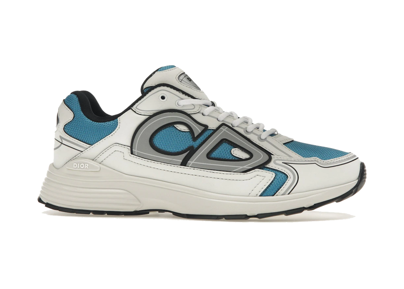 Dior B30 Blue Mesh White Technical Fabric avec tige en mesh bleu respirant, empiècements en matières techniques blanches, silhouette running moderne et semelle en caoutchouc.
