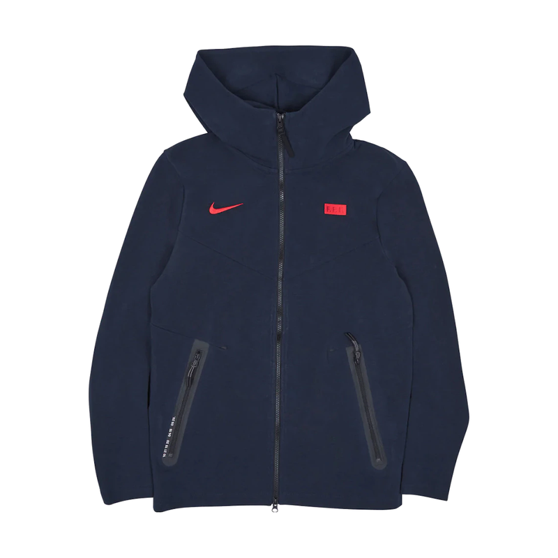 Nike France Tech Fleece Full-Zip Hoodie Dark Obsidian/University Red