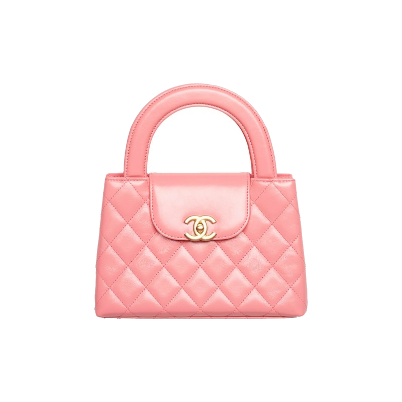 Chanel Kelly Mini Shopping Bag Mini 23K Shiny Aged Calfskin Coral Pink