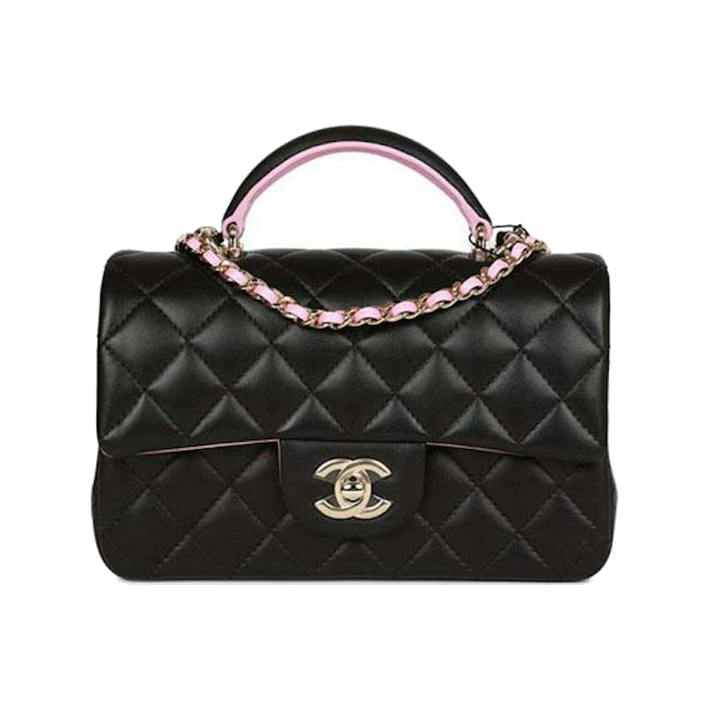 Chanel Mini Classic Flap Bag with Handle Black/Pink