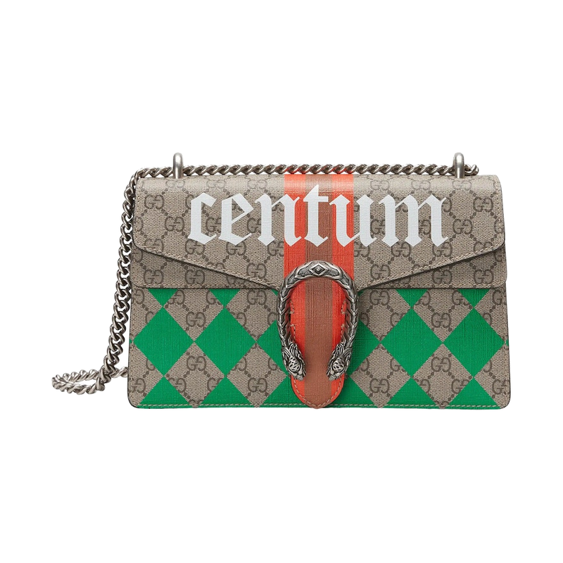 Gucci Dionysus Shoulder Bag Small GG Supreme Centrum Rhombus Print Camel/Ebony/Multi
