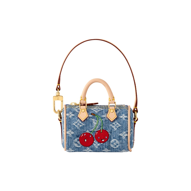 Louis Vuitton x Takashi Murakami Cherry Micro Speedy Denim Cerise Bag Charm Denim Monogram