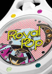 Swatch x Audemars Piguet Royal Pop Huit Blanc SSX03W100N, montre mécanique blanche en Bioceramic avec cadran Petite Tapisserie et lunette octogonale.