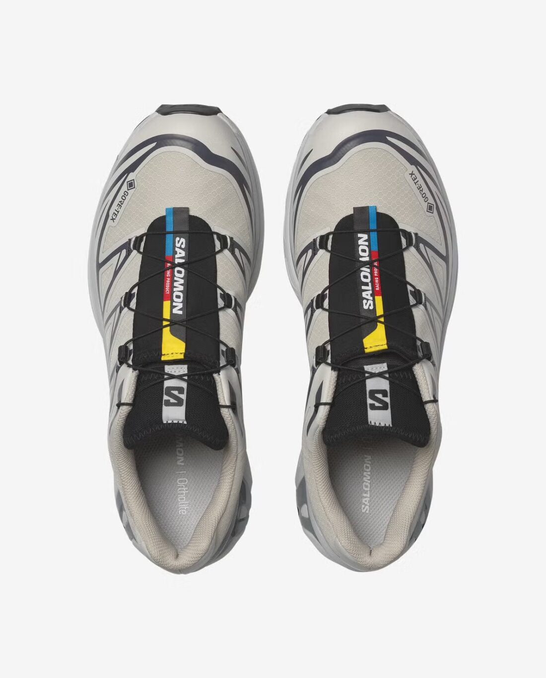 Sneakers Salomon XT-6 Gore-Tex Silver Cloud Black en mesh technique imperméable avec Agile Chassis System et semelle Contagrip premium.