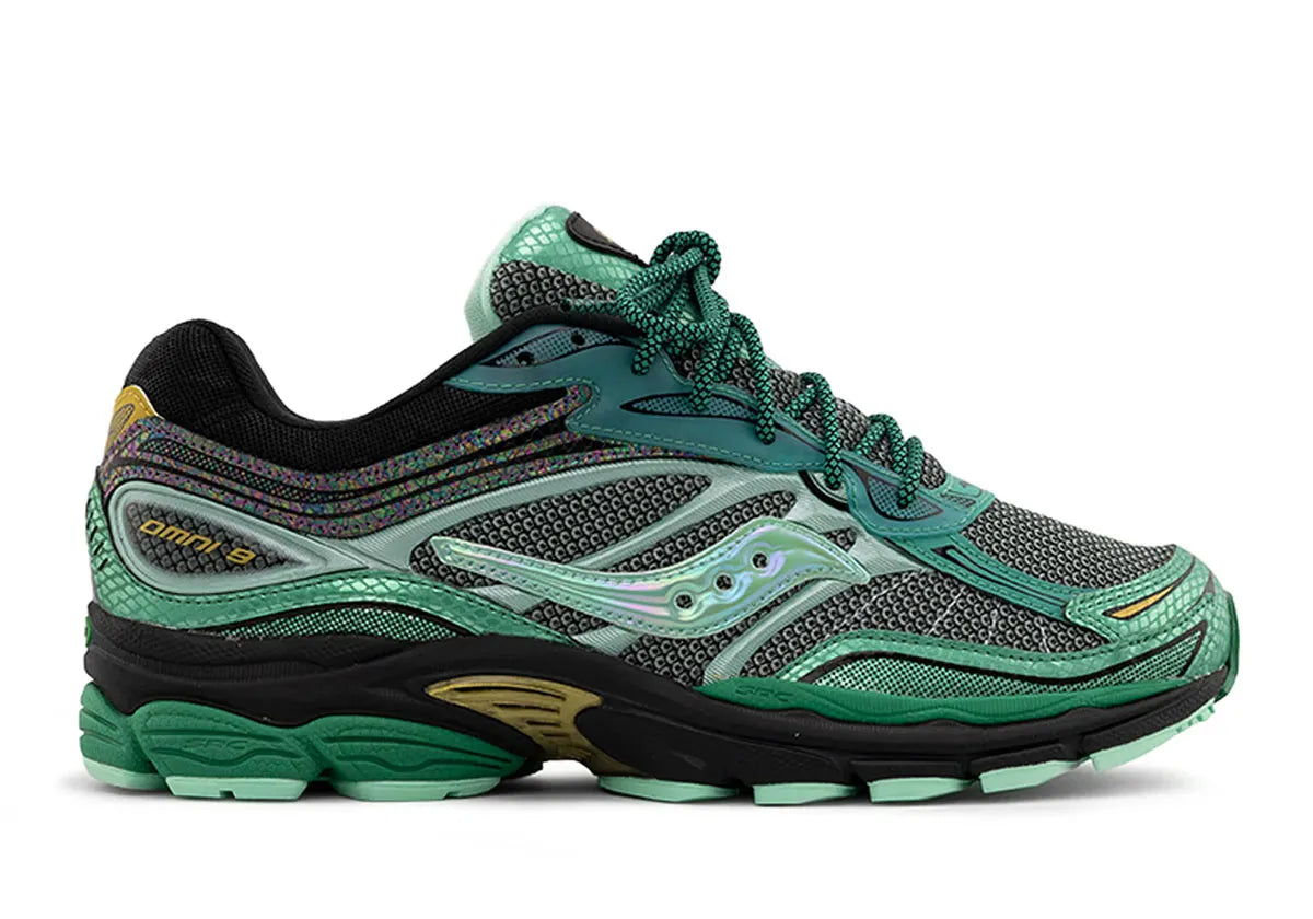 saucony progrid 9 verte et noir confortable coloré chaussure vue de cote extérieur 