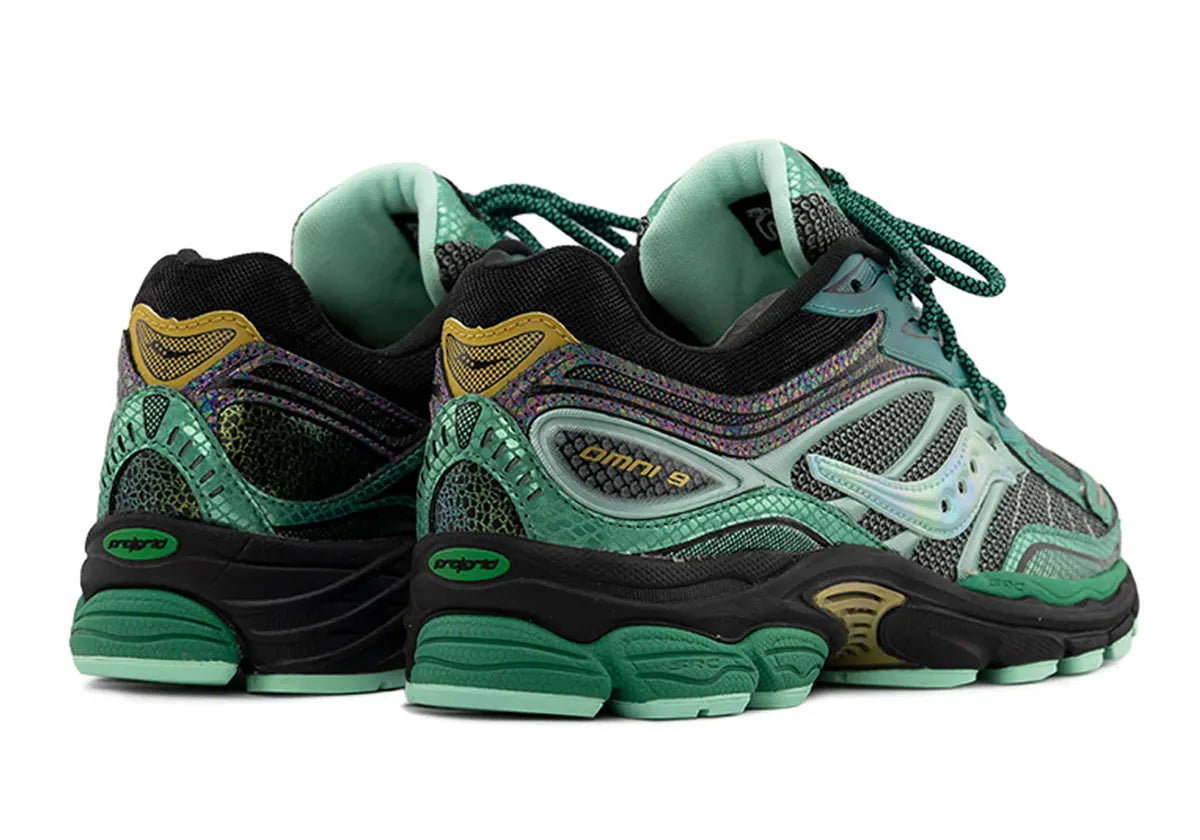 saucony progrid 9 verte et noir confortable coloré vue de derriere 